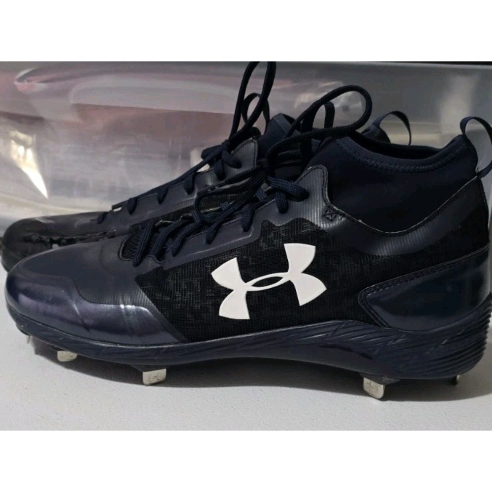 Under Armour Mens Cleats Size 13 Blue Black‎ Baseball Metal Cleats Shoes See Pic